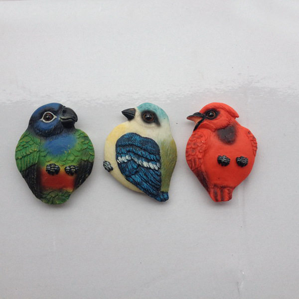 Custom Animal Fridge Magnet, Polyresin Resin Refrigerator Magnet – Songbird Red Blue Yellow