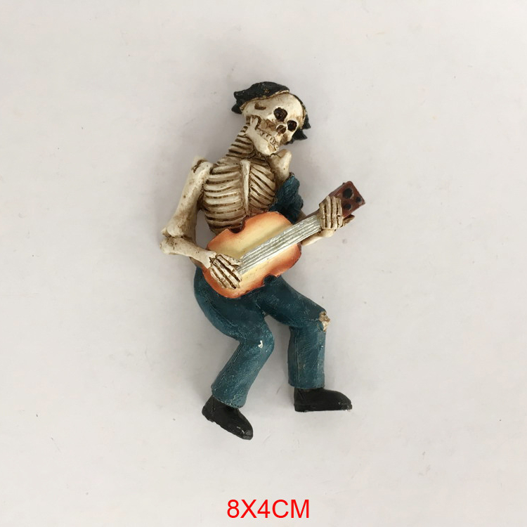 Custom Halloween Fridge Magnet, Polyresin Resin Refrigerator Magnet – Skeleton skull with guitar