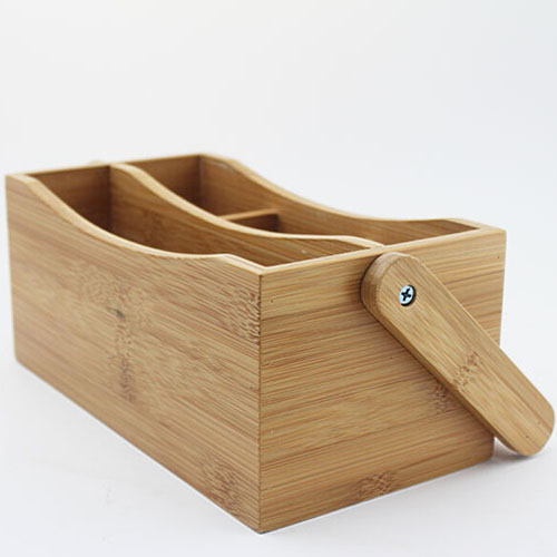 Bamboo Utensil Caddy Wood Built In Seven Compartment Organizer Storage Organizer