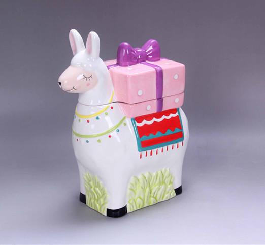 ceramic pink  llama  gift box ,alpaca gift box