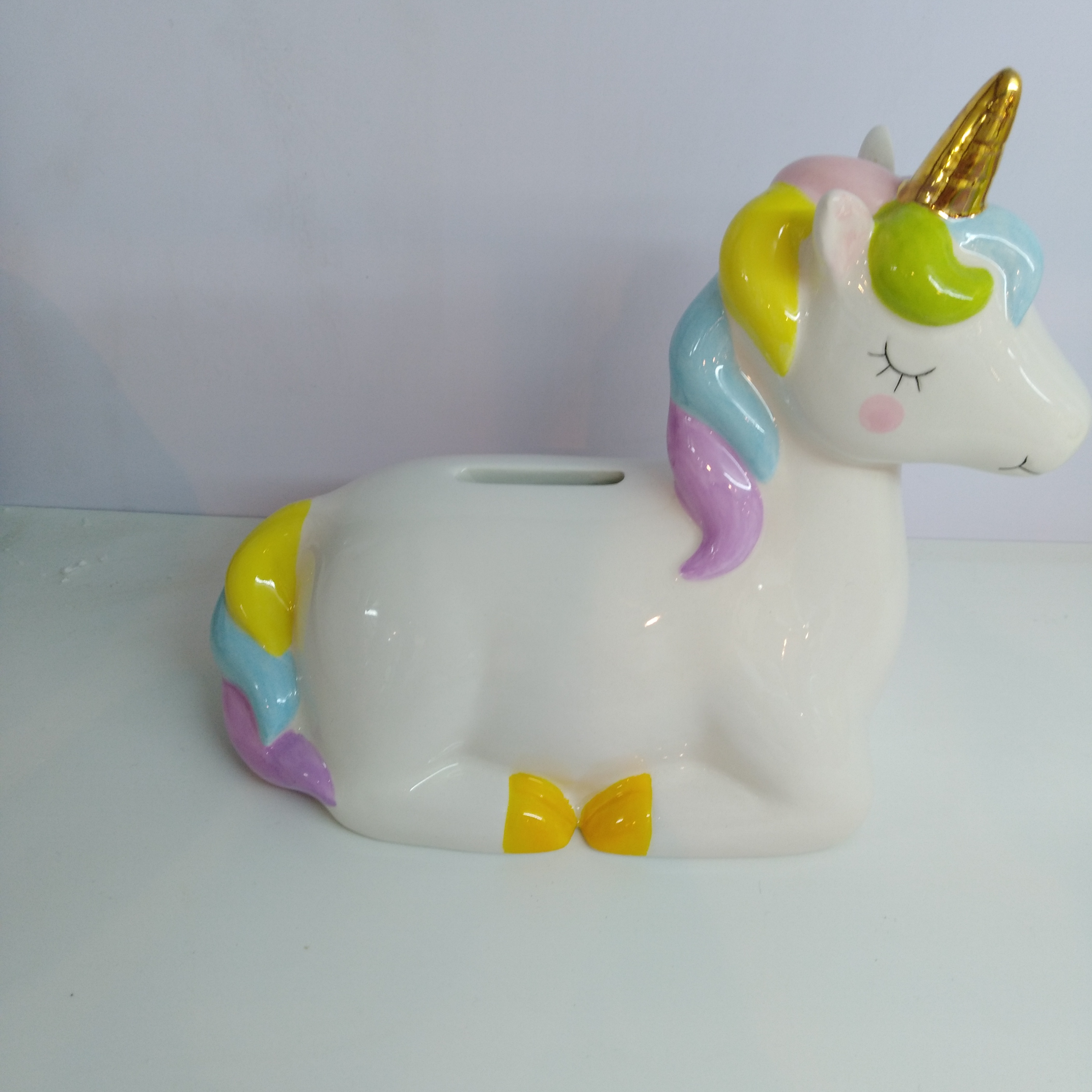 Rainbow Unicorn 6 x 5 Inch Ceramic Coin Bank in Gift Box