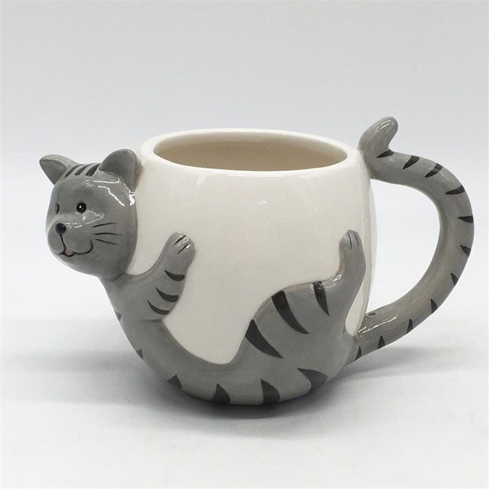 Creative  ceramic  cartoon  cat shaped  coffee mug   11 oz   gray   coffee cups