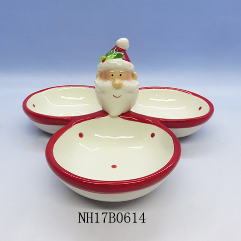 Christmas ceramic three section bowls christmas decorative ceramic bowls