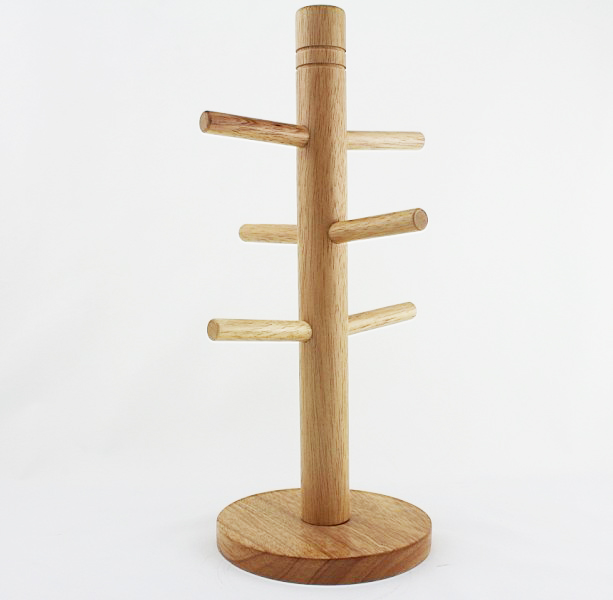 Bamboo Wooden Mug Tree 6 Cup Kitchen Drainer Storage Holder Stand Rack