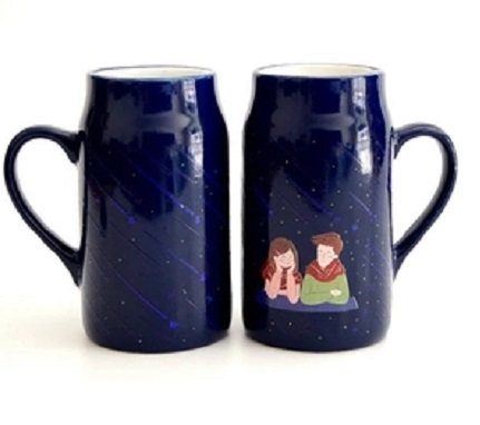 Customized blue color tall ceramic mug ceramic beer stein