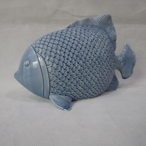 Ceramic Fish Figurine with Round Belly Gloss Finish, Turquoise