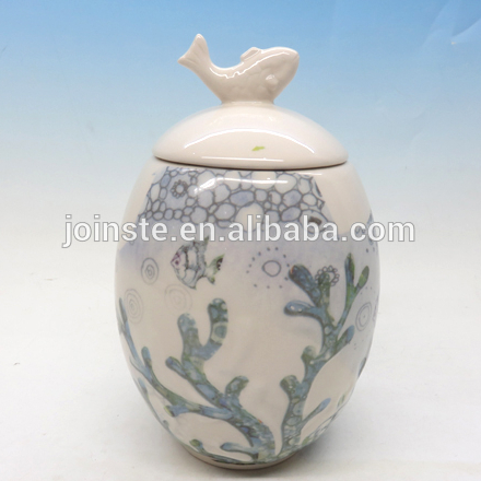 Customized 3d ocean painting ceramic cookie jar candy jar home storage