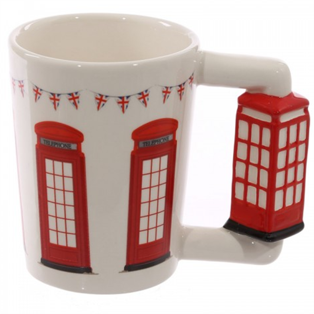 Novelty Ceramic Shaped Handle Telephone Box Mug  Hand Engraved  Ceramic  Coffee  Mug