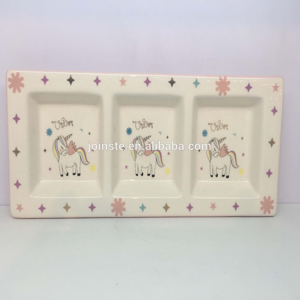 Custom unicorn painting ceramic triple plate home tableware