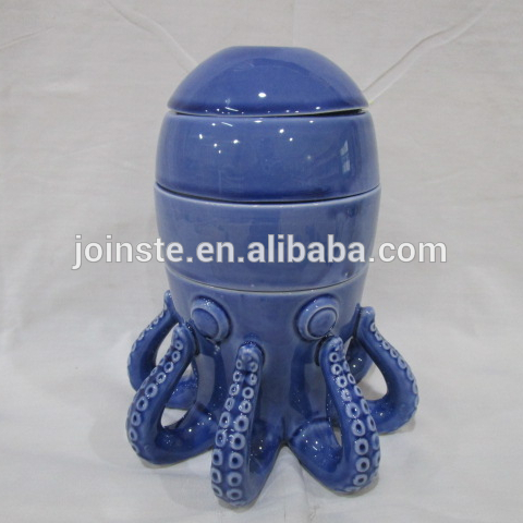 Blue cute octopus shaped ceramic mug without handle