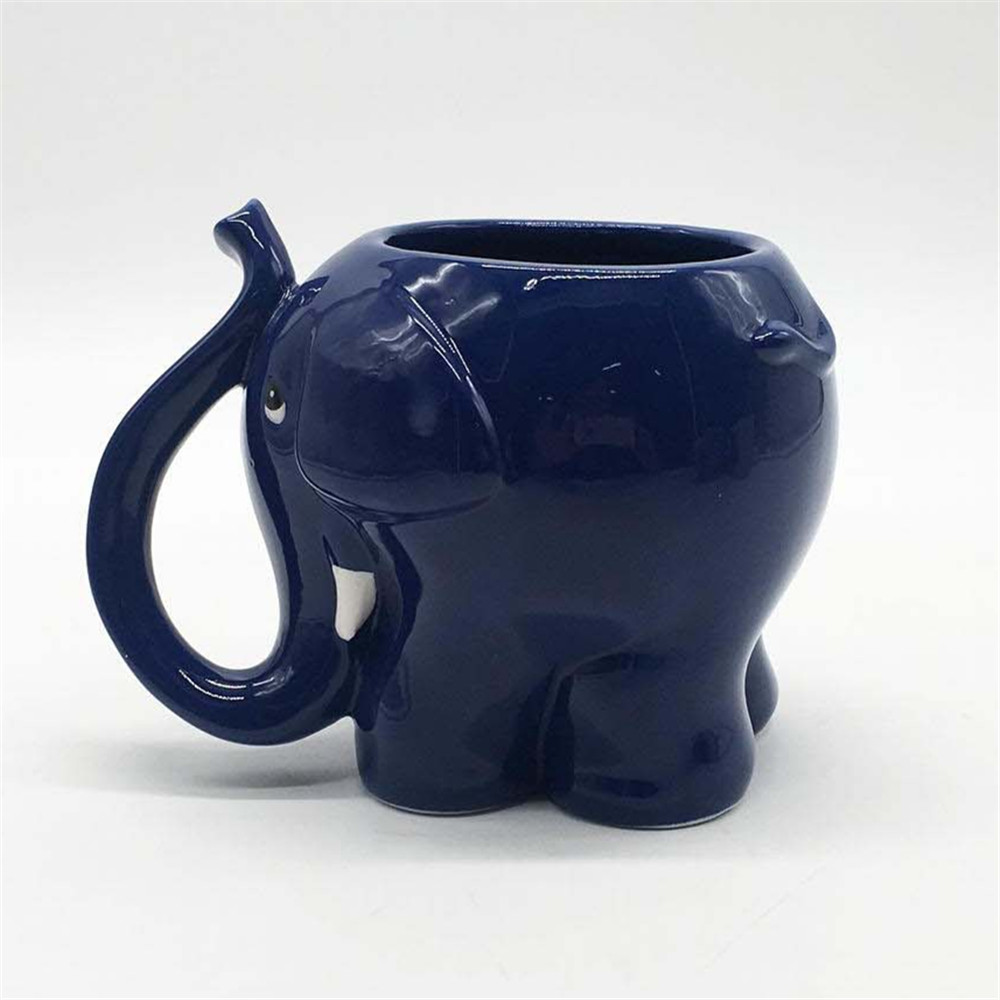 Novelty  cute elephant mugs  dark blue  3D   Elephant  hand painted  coffee mugs  large coffee mugs