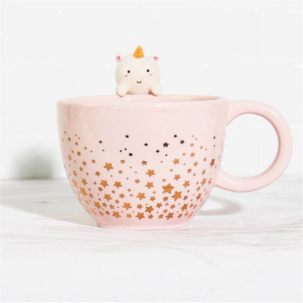 Custom Hand  Printed Golden star Coffee Mugs  Ceramic  Pink Lovely Unicorn   Cups And Mugs   Wholesale