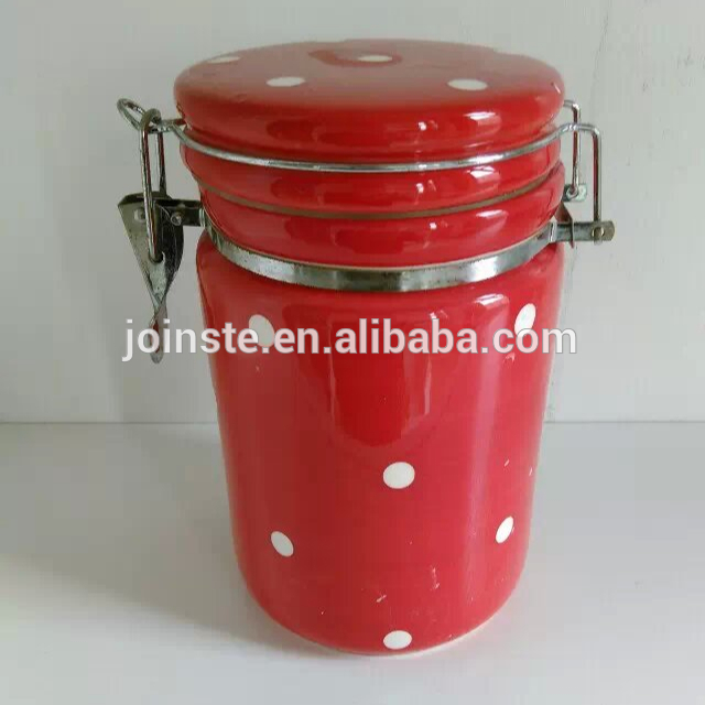 High quality Customized red Christmas ceramic cookie candy  biscuit jar