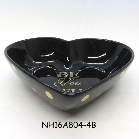 Black ceramic valentine letter dishes ,BE YOU LEFT ceramic heart dishes