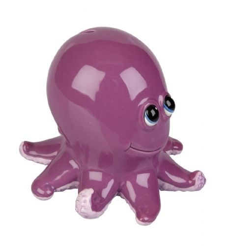 Octopus Bank Coin Bank, Piggy Bank, Ceramic Purple