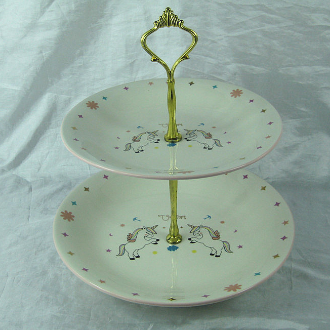 Ceramic 3-layer cake stand, Unicorn Pink Cake Plates, Custom ceramic cake dishes