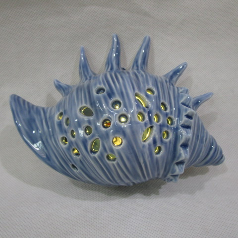 Conch Shell Tabletop Tealight Holder Distressed Finish Resin 5.5 Inch