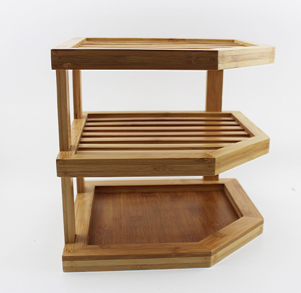 Bamboo Wood 3-Tier Corner Kitchen Storage Shelf, 10" x 10" x 9-1/2"