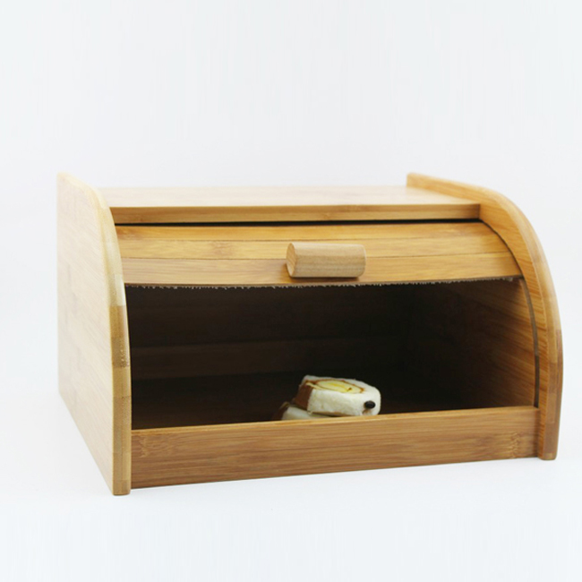 Natural Wooden Roll Top Bread Box Bamboo Kitchen Food Storage (Self-assembly)