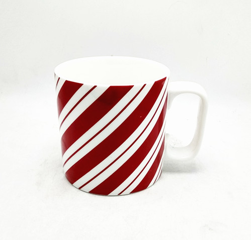 Ceramic red and white stripes top grade mug ,milk mugs