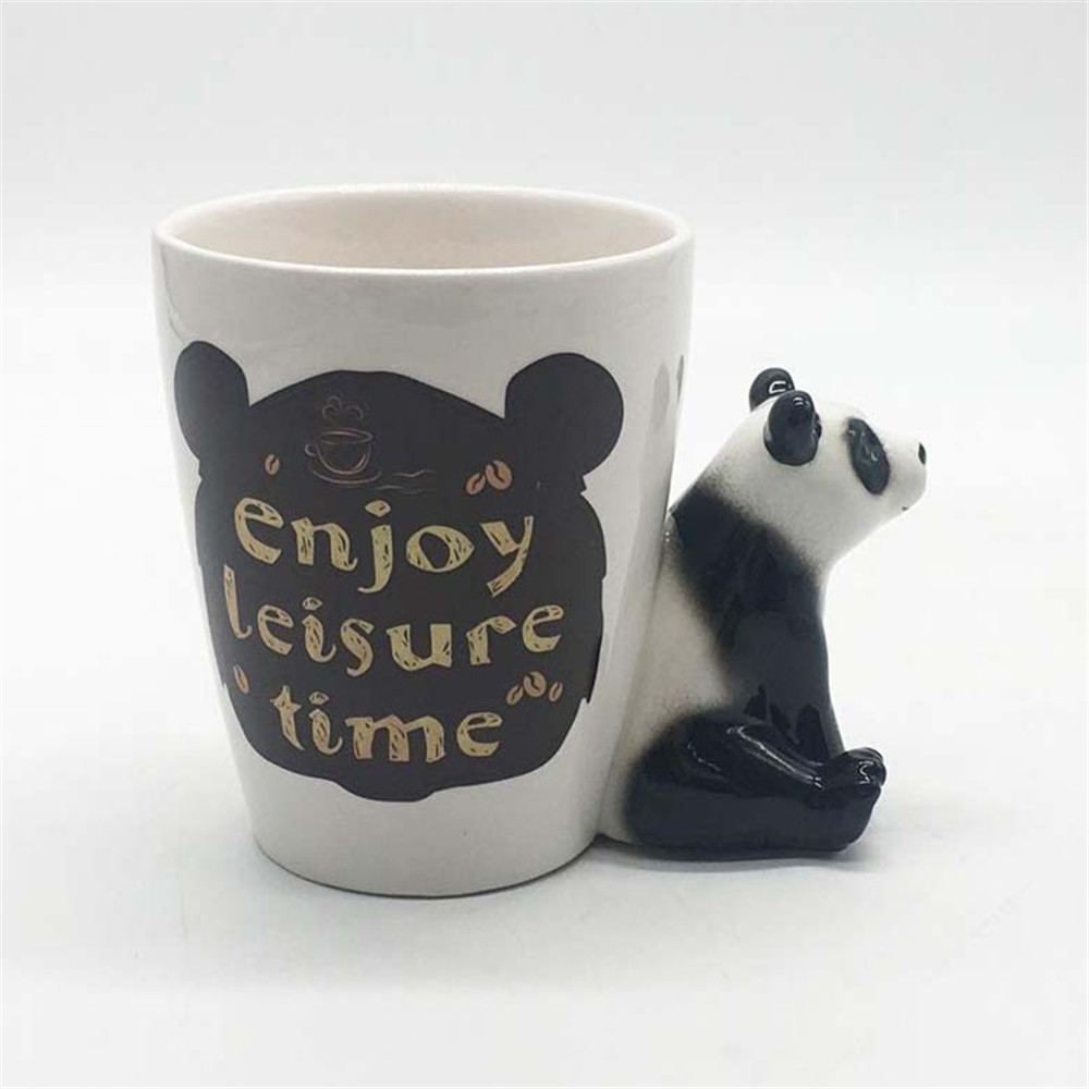 Cute black and white ceramic coffee mug  with  Panda shape  handle