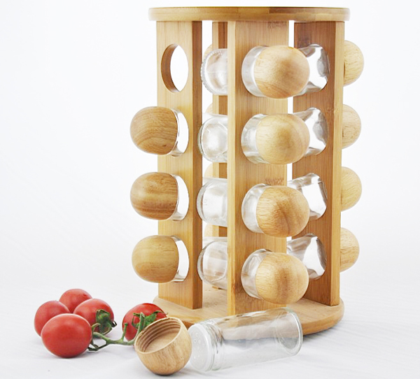 Bamboo 16 Filled Bottle Spice Rack