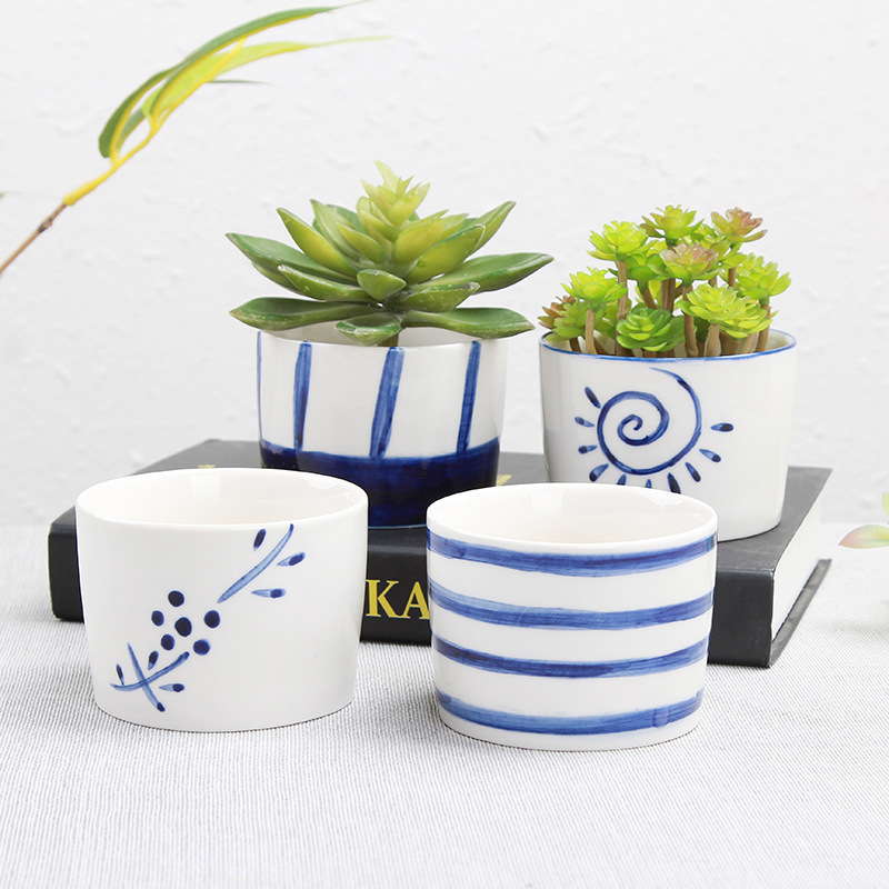 chinese ceramic blue and white handmade plant pot