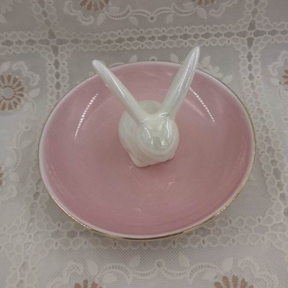 Bunny rabbit Ceramic Ring Dish, Trinket Dish, Custom accept