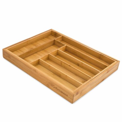 Silverware Organizers – Bamboo Drawer Organizer – Large Bamboo 6 Slot Silverware Drawer Dividers – Flatware Tray