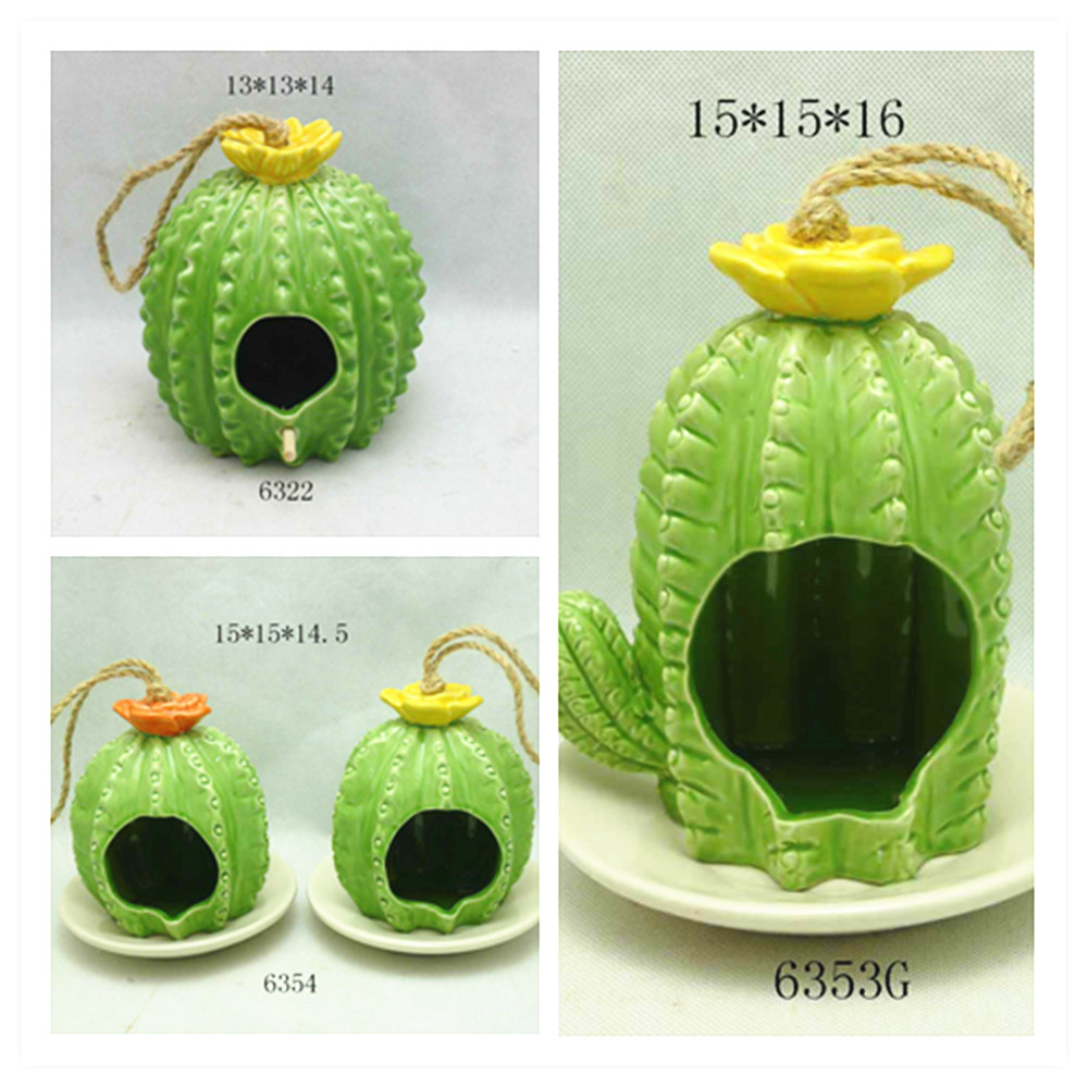 Ceramic cactus shape birdhouse garden decor hanging birdhouse