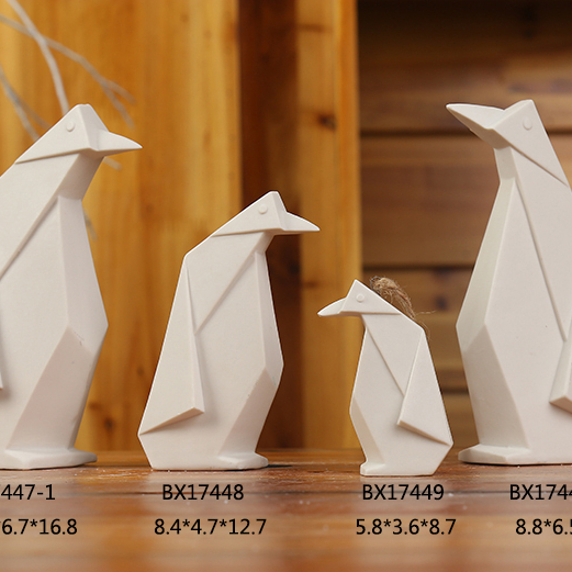 White ceramic crafts , Chinese paper folding ceramic penguin figurine , novelty