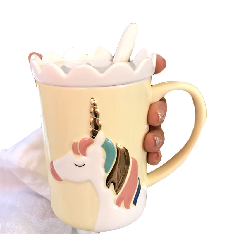 Ceramic Unicorn Mugs with Spoon and Lid, Custom ceramic mug,gift mugs