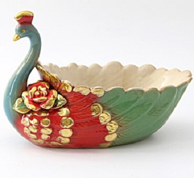 Custom high quality ceramic peacock shape dish fruit dish