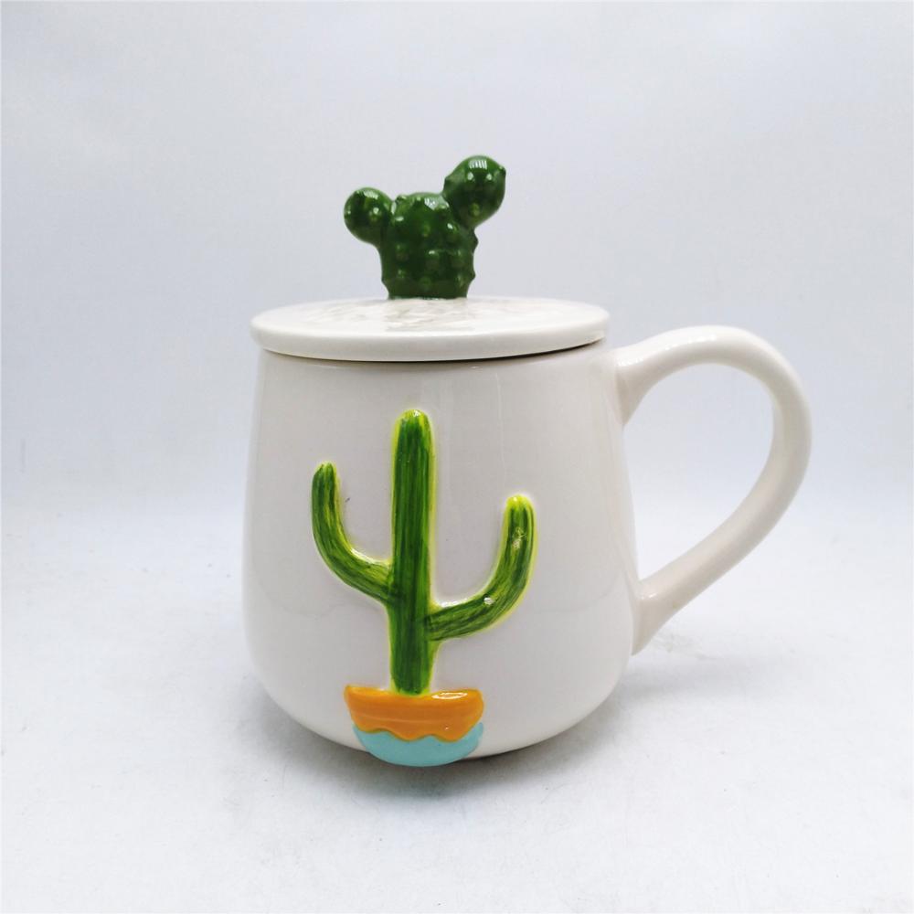 White  cactus mug  personalized  ceramic   cactus  coffee mug  with lid