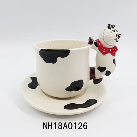 3D Cow shape Espresso Cups with Saucers, Ceramic