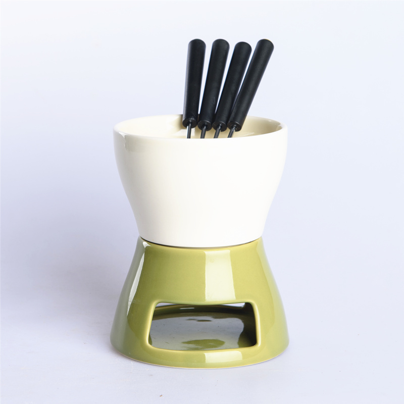 Cute melting pot fondue pots,cheap chocolate fondue set, ceramic cheese fondue pot with forks