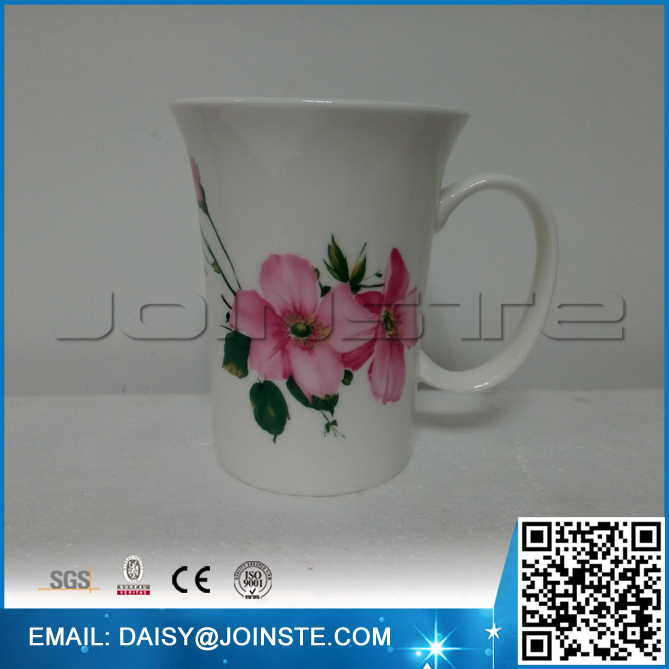 Chinese Flower printing Wide Mouth white blank ceramic mug