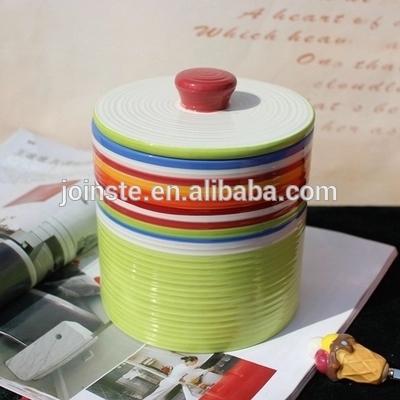 Customized rainbow color painting round ceramic cookie candy jar food storage