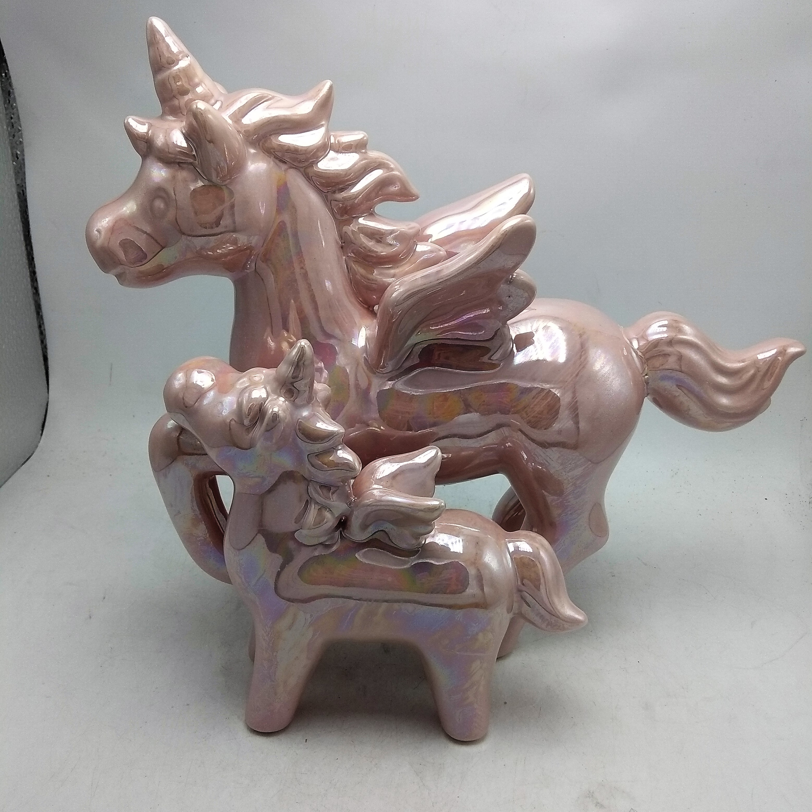 Pink plated glazed ceramic unicorn,custom ceramic animal