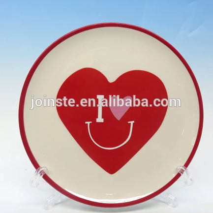 Custom red round heart shape printed plate weeding gift dish