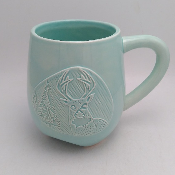 pure blue ceramic coffee mugs engraved deer mug glossy finish mug