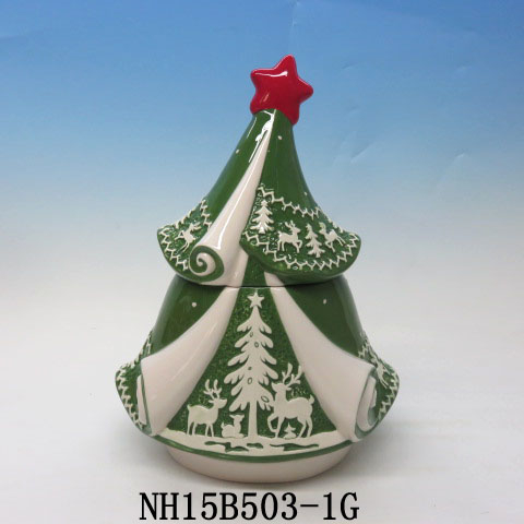 Christmas Tree Cookie Jar, Ceramic Candy Treat Jar