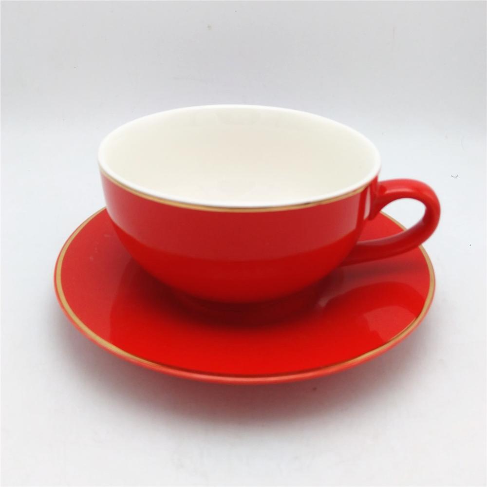 Red   new  bone china cup and saucer  set  porcelain  coffee  cup saucer with gold rim