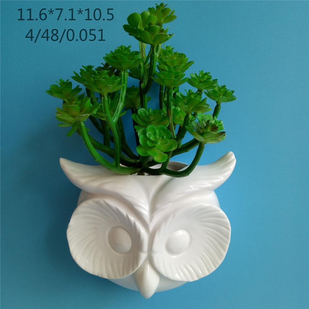 White  hand made  owl shape ceramic  wall mounted succulent pot small animal  succulent  pots custom