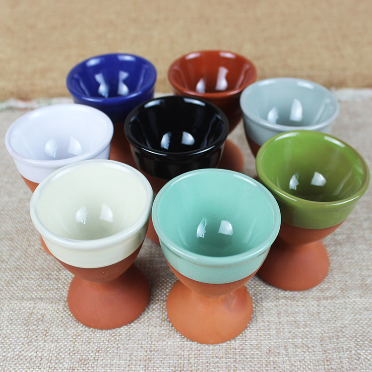 Glazed Terracotta Hard Boilded Egg Cups, Set of Four