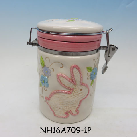 Hand-Painted Earthenware Hinged Jar Bunny Rabbit, Custom accept