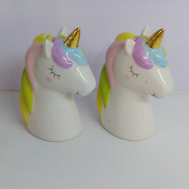 Rainbow Unicorn shape salt and pepper shaker set , ceramic hand painted salt pepper shaker