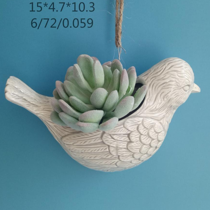 White bird Hanging Planter Pot – Ceramic – 7" Diameter