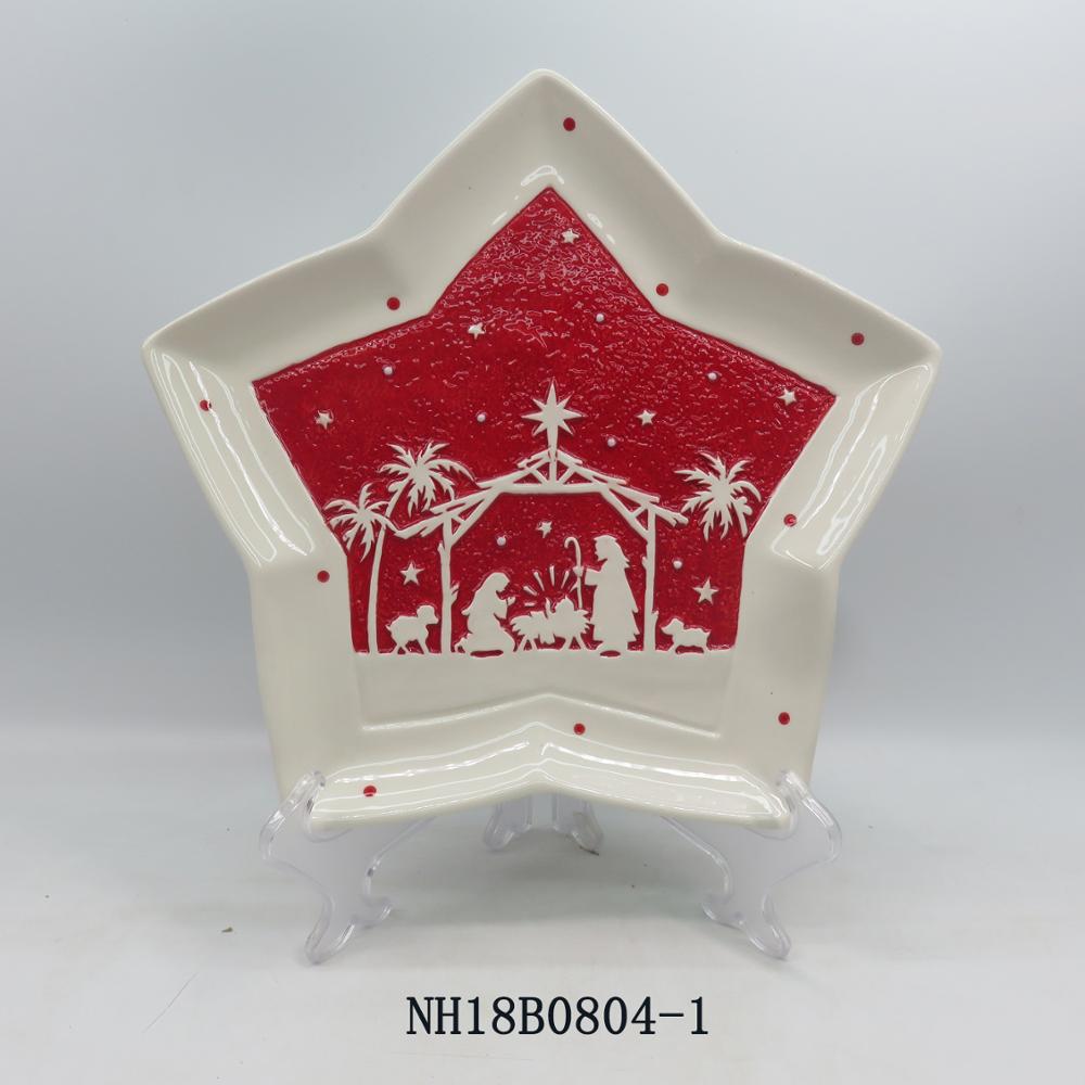 Jesus printing ceramic flat plate star shape plate christmas decoration dish