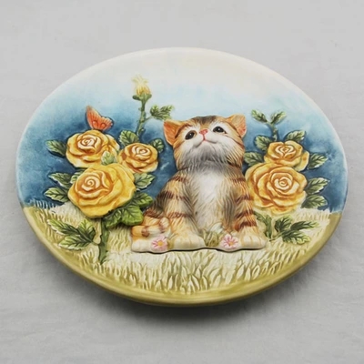 Custom wholesale  round 3d cat painting ceramic plate 4.25 inch